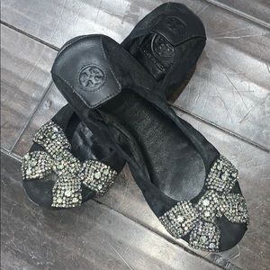 Tory Burch Eddie Rhinestone Bow ballet flats.